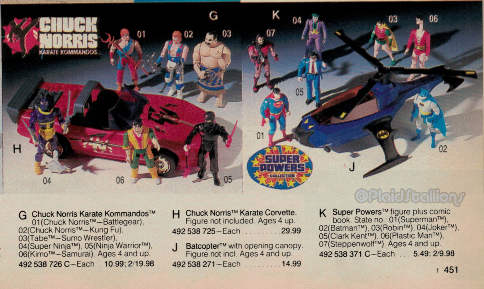 1986 Sears Canada Catalog featuring Super Powers and Chuck Norris Creature Commandos