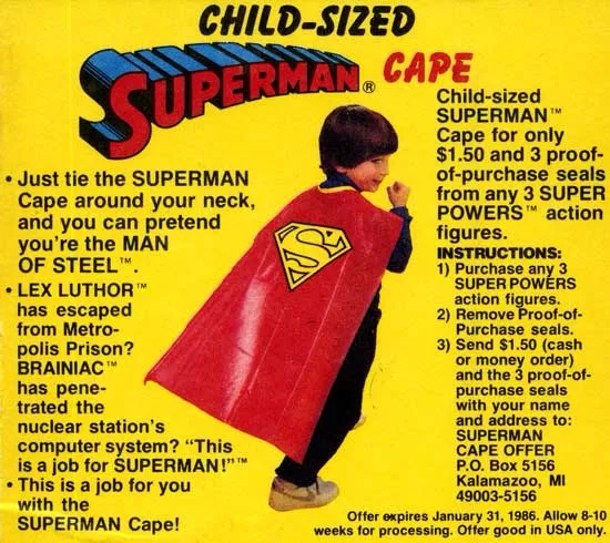 Superman Cape Mail Away Offer from Card Back