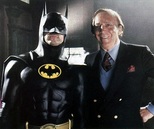 Bob Kane with Michael Keaton on the set of 1989 Batman