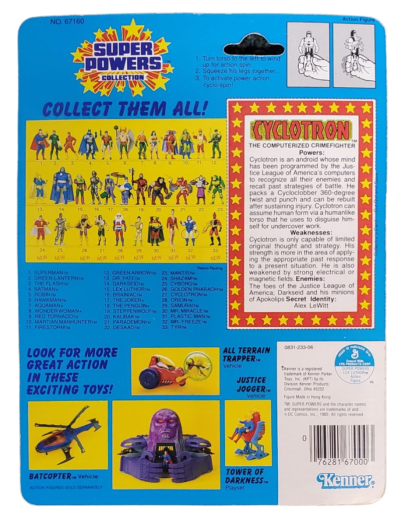 Back View of Kenner Super Powers Collection Cyclotron - Carded